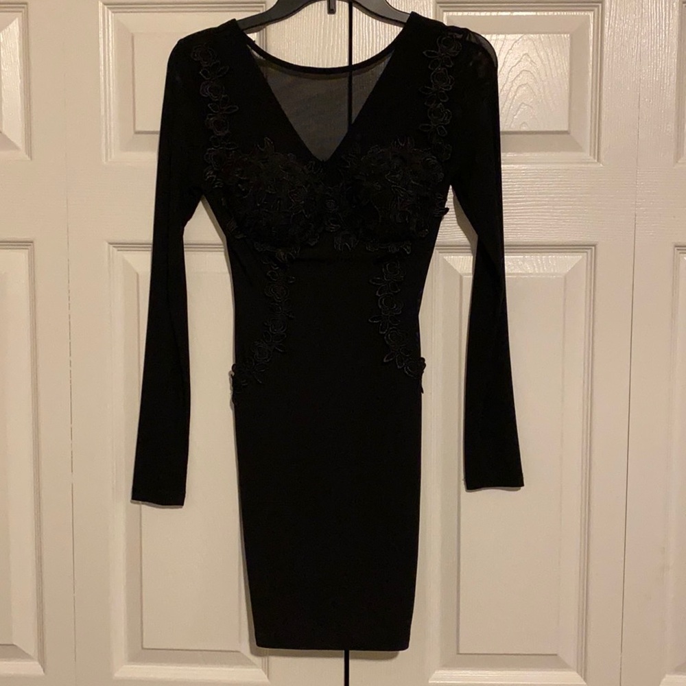 Windsor black dress, floral and mesh detail